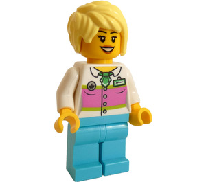 LEGO Woman with White Shirt and Pink Stripe Minifigure