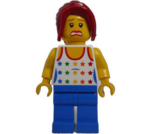 LEGO Woman with White Shirt with Rainbow Stars, Red Ponytail Minifigure