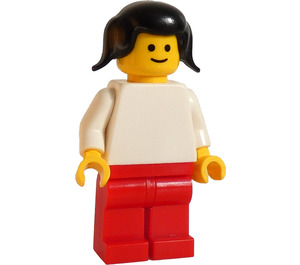 LEGO Woman with White Torso, Red Legs, Black Pigtails Minifigure