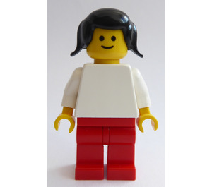 LEGO Woman mit Weiß Torso, rot Beine, Schwarz Pigtails Minifigur