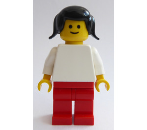 LEGO Donna con Bianco Busto, Rosso Gambe, Nero Pigtails Minifigure