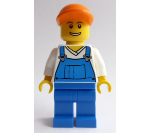 LEGO Worker im overalls mit orango Deckel Minifigur