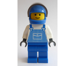 LEGO Worker in Striped Overalls with Helmet Minifigure