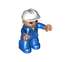 LEGO Worker z Niebieski Strój I Biały Kask Figurka Duplo