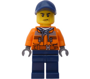 LEGO Worker mit Dark Blau Deckel, Dark Stone Grau Hoody, Dark Blau Beine Minifigur