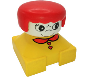 LEGO Geel 2x2 Duplo Basis Steen Figure - Rood Haar, Wit Hoofd, Rood collar en Hart Buttons Patroon Duplo Figuur