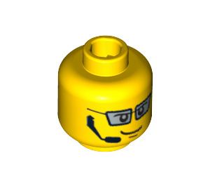 LEGO Geel Agent Minifigure Hoofd met Headset en Glasses (Veiligheids Stud) (3626 / 63196)
