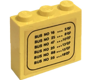 LEGO Yellow Assembly of two 1 x 3 bricks with bus departure schedule from Set 379