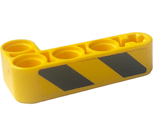 LEGO Yellow Beam 2 x 4 Bent 90 Degrees, 2 and 4 holes with Danger Stripes (Right) Sticker (32140)