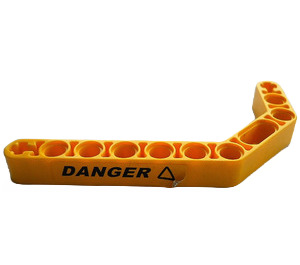 LEGO Yellow Beam 3 x 3.8 x 7 Bent 45 Double with Danger text and triangle Sticker (32009)