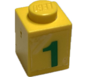 LEGO Gelb Stein 1 x 1 mit Grün "1" Aufkleber (3005 / 30071)