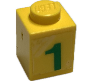 LEGO Jaune Brique 1 x 1 avec Green "1" Autocollant (3005 / 30071)