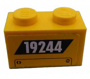LEGO Yellow Brick 1 x 2 with '19244' Sticker with Bottom Tube (3004)
