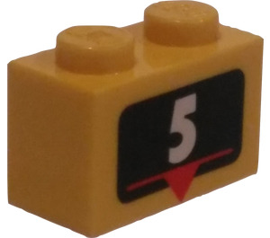 LEGO Yellow Brick 1 x 2 with 5 Points Marker with Bottom Tube (3004)