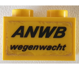 LEGO Yellow Brick 1 x 2 with 'ANWB wegenwacht' Sticker with Bottom Tube (3004)