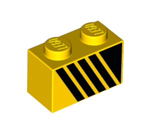 LEGO Geel Steen 1 x 2 met Zwart diagonal lines Rechtsaf met buis aan de onderzijde (3004 / 31917)
