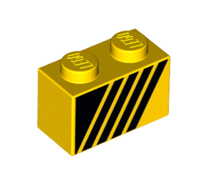 LEGO Yellow Brick 1 x 2 with black diagonal lines with Bottom Tube (3004 / 31916)