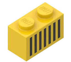 LEGO Geel Steen 1 x 2 met Zwart Rooster met buis aan de onderzijde (3004)