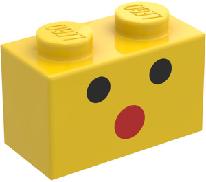 LEGO Žlutá Kostka 1 x 2 s Oči a Ústa se spodní trubičkou (3004 / 81053)