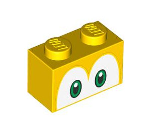 LEGO Geel Steen 1 x 2 met Koopa Ogen met buis aan de onderzijde (68935 / 102202)