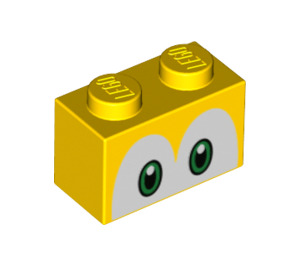 LEGO Yellow Brick 1 x 2 with Koopa Eyes with Bottom Tube (68935 / 102202)