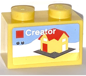LEGO Jaune Brique 1 x 2 avec Lego Set Package "Creator" Autocollant avec tube inférieur (3004)