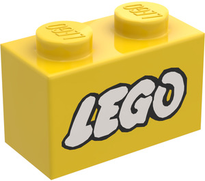 LEGO Geel Steen 1 x 2 met "LEGO" met buis aan de onderzijde (3004)