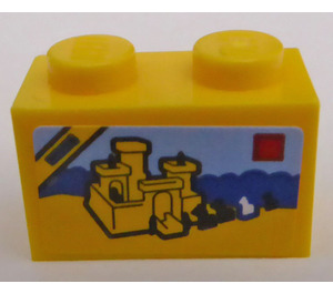 LEGO Jaune Brique 1 x 2 avec Sand Castle Autocollant avec tube inférieur (3004)