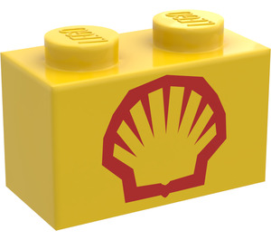 LEGO Yellow Brick 1 x 2 with Shell Logo (Big) (3004)