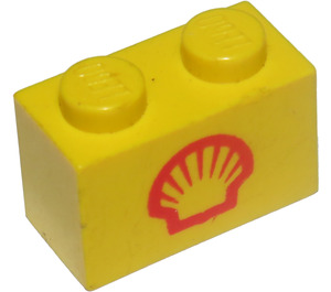 LEGO Žlutá Kostka 1 x 2 s Shell logo (Malý) (3004)