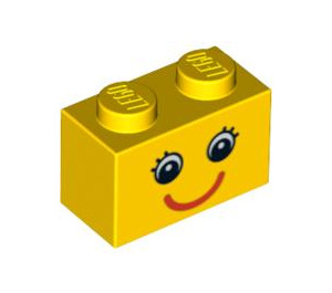 LEGO Gul Kloss 1 x 2 med Smiling Ansikte med Eyelashes med bottenrör (3004 / 89080)