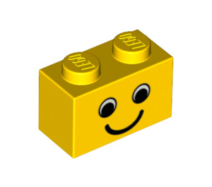 LEGO Geel Steen 1 x 2 met Smiling Gezicht zonder sproeten (3004 / 83201)