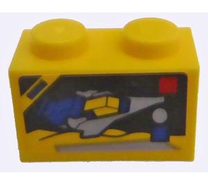 LEGO Jaune Brique 1 x 2 avec Spatialship Autocollant avec tube inférieur (3004)