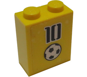 LEGO Yellow Brick 1 x 2 x 2 with '10', Football Sticker with Inside Axle Holder (3245)