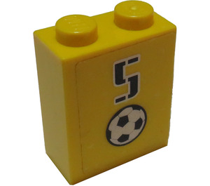 LEGO Geel Steen 1 x 2 x 2 met '5', Soccer Bal Sticker met binnenas houder (3245)
