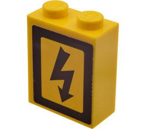 LEGO Geel Steen 1 x 2 x 2 met Electrical Danger Sign - Links Sticker met binnenas houder (3245)