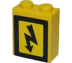 LEGO Giallo Mattoncino 1 x 2 x 2 con Electrical Danger Sign (Destra) Adesivo con supporto per asse interno (3245)