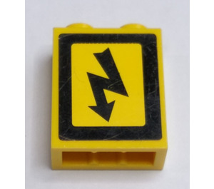 LEGO Yellow Brick 1 x 2 x 2 with Electricity Danger Sign Pattern Right Sticker with Inside Stud Holder (3245)