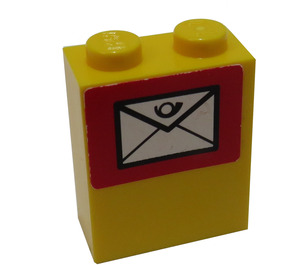 LEGO Geel Steen 1 x 2 x 2 met Envelope Sticker met binnenas houder (3245)