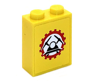 LEGO Yellow Brick 1 x 2 x 2 with Helmet and Pickaxes Sticker with Inside Stud Holder (3245)