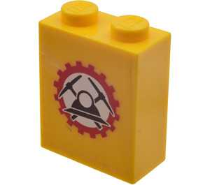 LEGO Yellow Brick 1 x 2 x 2 with Miners Helmet Sticker with Inside Stud Holder (3245)