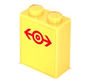 LEGO Yellow Brick 1 x 2 x 2 with Red Train Logo Sticker with Inside Axle Holder (3245)