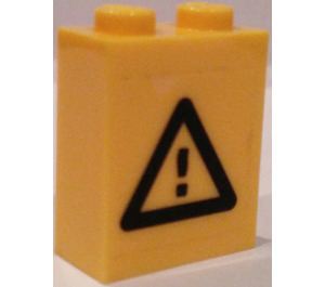 LEGO Gelb Backstein 1 x 2 x 2 mit Warning Sign Aufkleber mit Innenachshalter (3245)