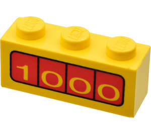 LEGO Жовтий Цегла 1 x 3 з Жовтий '1000' на Червоний Background (3622 / 82454)