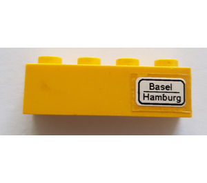 LEGO Geel Steen 1 x 4 met "Basel / Hamburg" Sticker (3010)