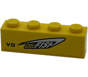 LEGO Yellow Brick 1 x 4 with Cellfish and V8 (Right) Sticker (3010)