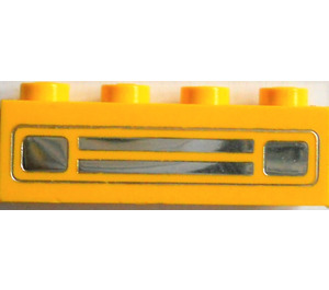 LEGO Gelb Backstein 1 x 4 mit Chrome Silber Auto Gitter und Headlights (Gedruckt) (3010 / 6146)