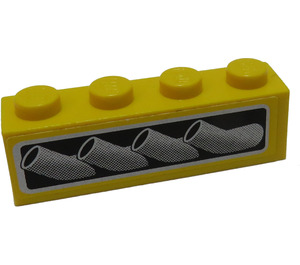 LEGO Geel Steen 1 x 4 met Exhaust Pipes (Model Rechtsaf Kant) Sticker (3010)