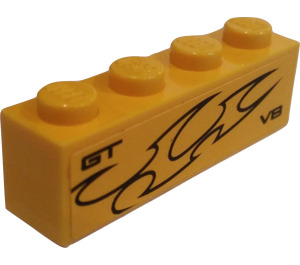 LEGO Yellow Brick 1 x 4 with GT V8 and Flames (Left) Sticker (3010)
