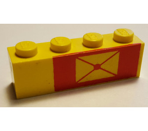 LEGO Žlutá Kostka 1 x 4 s Mail Envelope , outline Pravá (3010)